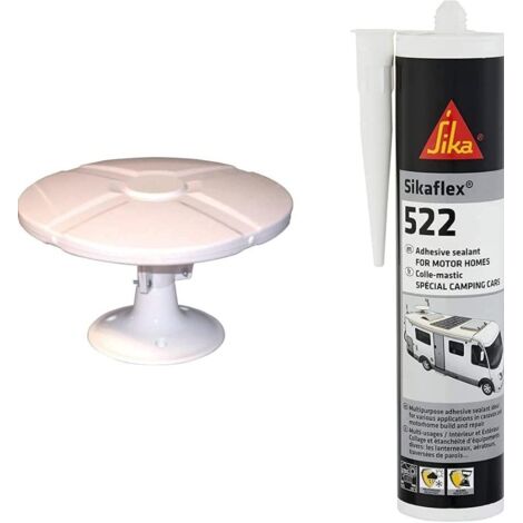 Antenne TV TNT Extérieure Omnidirectionnelle TONNA + Amplificateur Blanc - gain amplifiée 40 dB + Sikaflex-522, Colle-Mastic pour jointoiement de caravanes et Camping-Cars, Blanc,