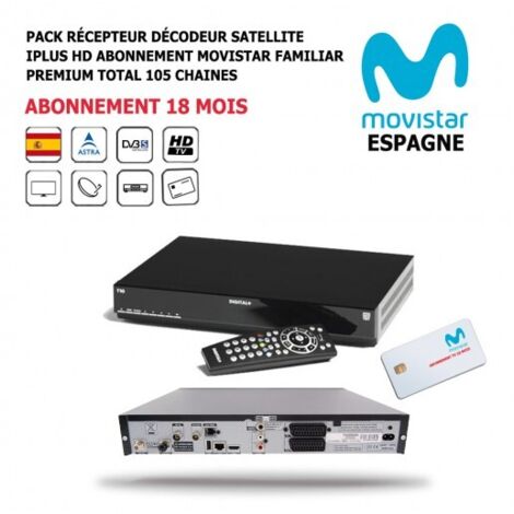 Pack Récepteur Décodeur Satellite iPlus HD + Abonnement TV Espagnol Movistar Familiar Premium Total 18 mois 105 Chaînes
