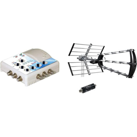 Antenne terrestre extérieure 26dB – Filtre 4G intégré – Amplificateur TV 6 sorties – Montage rapide en aluminium – M-E