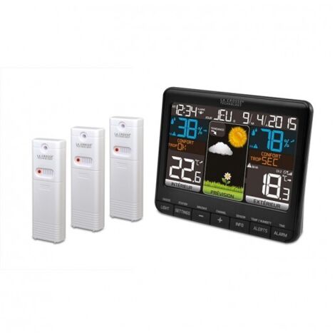 Station météo intérieure extérieure – 3 capteurs sans fil – Écran LCD coloré – Température de -40°C à 60°C – Alertes programmables - WS6825BLA