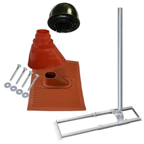 Support de chevrons toit fixation antenne SAT + Manchon Pour Mât Rouge + Tuile plastique / alu Rouge + Capuchon de Mât + Jeu de Vis