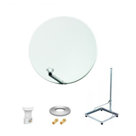 Kit Antenne Parabole 75 cm fibre + Support balcon Acier 1m pour dalle béton 50X50cm + LNB single + Câble coax 25m + 2 fiches F (1/5)
