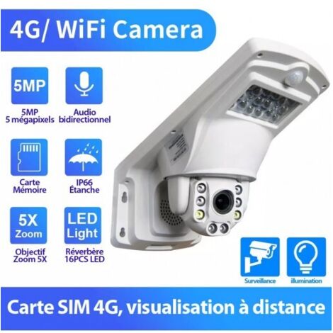 Caméra WiFi 4G réverbère PTZ IP sans fil 5MP 1920P 2560P Extérieur Sony IMX335 5X Zoom Optique Voix Bidirectionnelle Vision Nocturne (1/5)