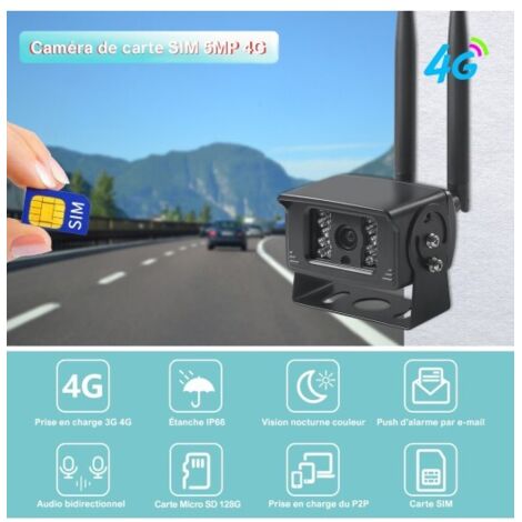 Caméra de Surveillance Sécurité extérieure IP SIM 3G 4G HD 5MP 1080P Sans Fil + Carte SD 128G + Lecteur - App, Audio bidirectionnel (1/5)
