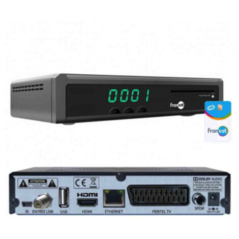 Optex – Décodeur TNT satellite HD avec carte FRANSAT PC7 valable 4 ans – Réception chaînes Eutelsat 5W – Fonction Timeshift et enregistrement USB
