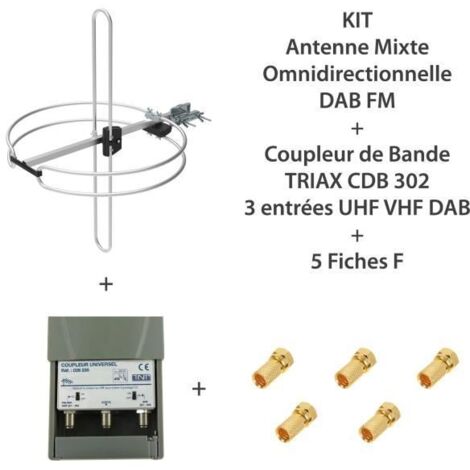 Antenne mixte omnidirectionnelle DAB FM – Coupleur universel 2 entrées FM – VHF – UHF – Aluminium avec connexion blindée – M-E (1/4)