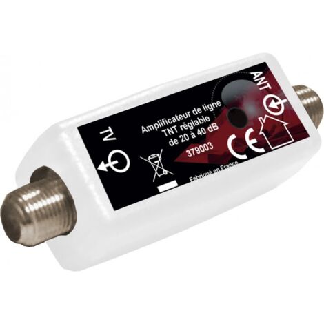 Amplificateur de ligne TNT 40 dB – Améliore la qualité des signaux TV – Réglage de gain 0 à 15 dB – Installation intérieure – Elap