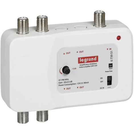 Amplificateur télévision UHF et VHF 792MHz 1 entrée 4 sorties compatible TNT et télévision haute définition LEGRAND 073951
