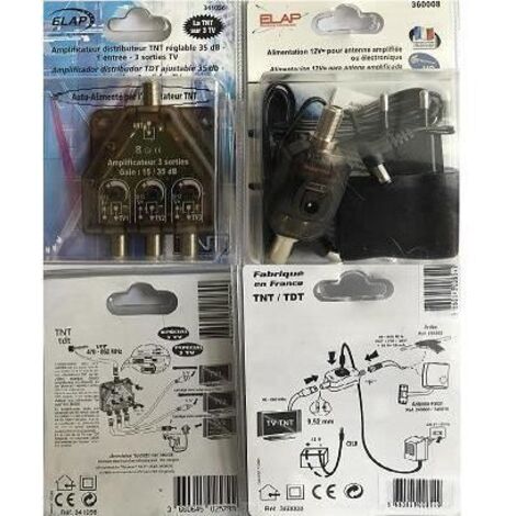 Antenne Rateau Amplifiée Amplificateur TNT Sedea 35dB Alimentation - 1 Entrée 2 Sorties - Améliore Réception TV Amplificateur 1 Entrée 2 Sorties