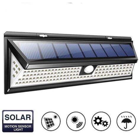 Lampada da parete solare a 118 LED per esterni con sensore di movimento, 1000 lumen, grado di protezione IP65, lampada da parete solare per esterni per giardino