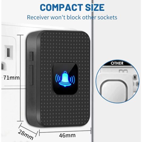 Lntyq Campanello Senza Fili, Campanello Elettronico Impermeabile IP55 Da 400 M Kit Campanello Con Ricevitori Plug In Per La Casa 55 Melodie A 5 Livelli Di Volume Led Blu Nero 85916049