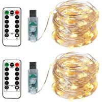 2 luci a stringa, 100 LED, 10 metri, filo argentato bianco caldo, presa USB con telecomando, luce stellata per Natale, feste, decorazioni per matrimoni
