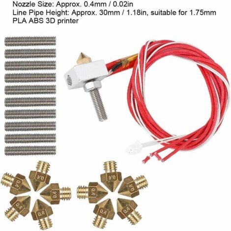 Eboxer 3D-Drucker Extruder Kit – Mit 10x Düsen (0,4mm) & 10x Leitungsrohren (30mm), Alu-Heizblock | Für 1,75mm Filament, MK8, I3, Anet A8 & Mehr