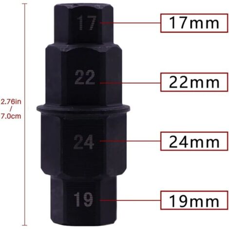 Outil à Axe Hexagonal 24mm - Clé à Douille Moto 17/19/22/24mm, Démontage Roue, Acier CrMo Noir