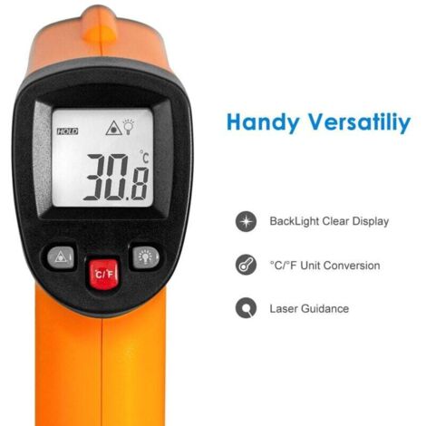 Infrarot-Temperaturmesspistole GM320S – Berührungslos, -50 Bis 600°C, 12:1 Optik, Mit LCD & Laser, Orange (ohne Batterie)