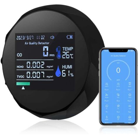 15-in-1 Luftqualitätsmonitor – TFT-Display, App-Steuerung, Alarmfunktion – Für Zuhause, Schule & Kinderzimmer (schwarz)