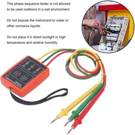 SM852B Phasenfolgeprüfer – 60–600V AC, LED-Anzeige, Batterielos, Für 3-Phasen-Systeme