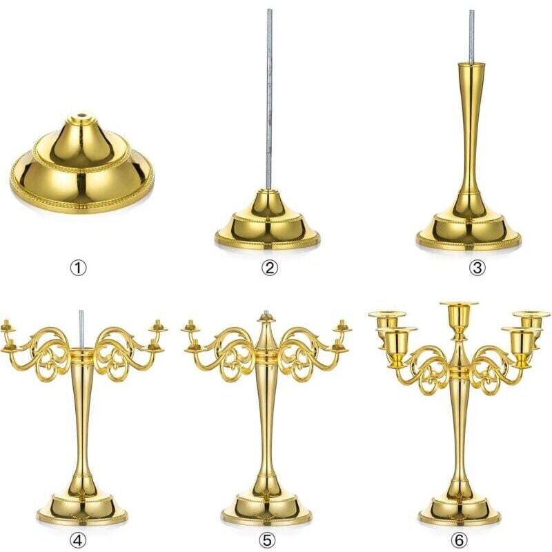 Set Di 36 Portacandele Dorati In Metallo Per Candele Coniche, 3 Altezze (24-33,7 Cm), Centrotavola Eleganti Per Matrimoni E Cene, Base Antiscivolo