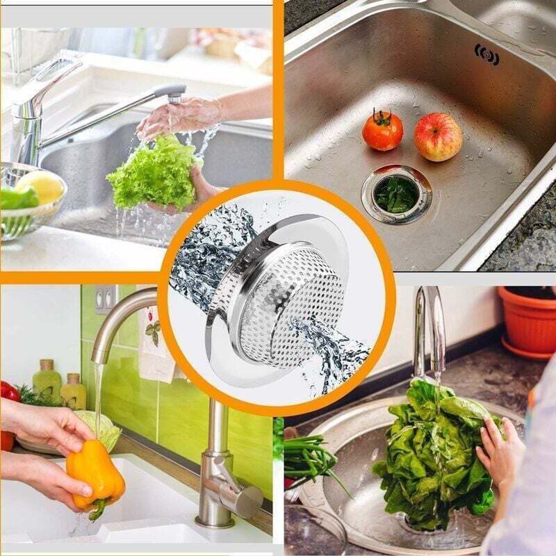 Colino Per Lavello In Acciaio Inox – Set Da 4 Pezzi Con Tappo Per Scarico – Diametro 7,7 Cm, 90 Fori - 3