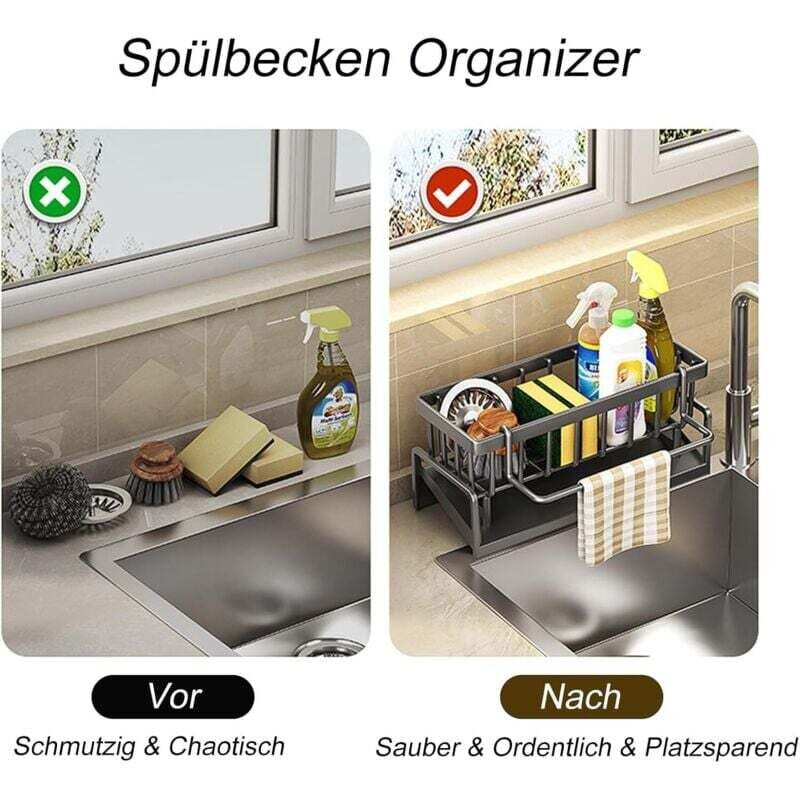 Masadi Organizer Per Lavello In Acciaio Inox 304 - Supporto Multifunzionale Per Spugne, Sapone E Spazzole Con Sistema Autodrenante