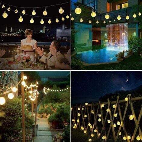 Luci Solari Da Giardino Da Esterno 12m 120LED: Filo Di Rame Impermeabile Con 8 Modalità Per Decorare Patio, Recinzione E Feste (bianco Freddo)