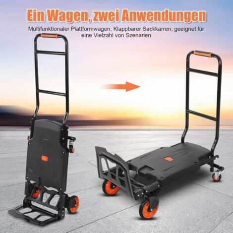 RedSwing Carrello Pieghevole 2 In 1 – Carrello Manuale Convertibile Con Piattaforma A 4 Ruote, Portata 150 Kg, Ruote In Gomma, Struttura In Ferro, Per Traslochi E Spesa (Nero)