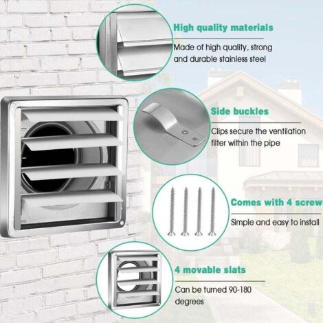 2 Griglie Di Ventilazione Con Lamelle Mobili – Diametro 100 Mm, Antinsetto E Protezione Intemperie, Per Cappe E Tubi Di Scarico (nere)