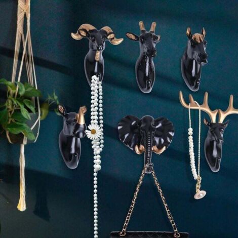 Ousuwo Confezione da 5 ganci da parete in legno a forma di animale: adorabili ganci autoadesivi per la camera da letto e la cameretta dei bambini, motivo: elefante, balena, gattino, leone, coniglietto