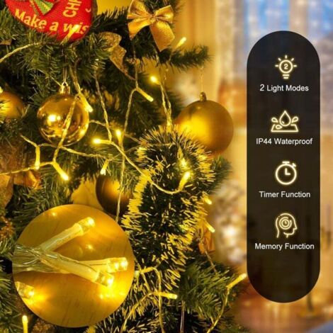 YUCHOI Luci di Natale a LED alimentate a batteria, con cavo verde scuro, per interni ed esterni, decorazione albero di Natale (10 m-100 LED