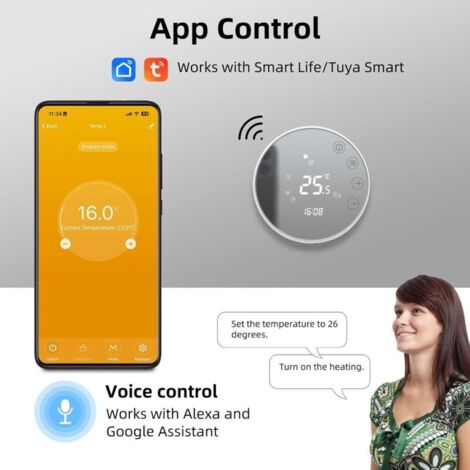 Termostato WiFi Intelligente Per Riscaldamento A Pavimento Ad Acqua, Programmabile, Compatibile Con Alexa E Google Home, 95-245VAC, Touch Screen LCD