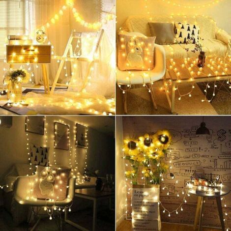 Meision Guirnalda De Luces Con Temporizador De Batería, LED Interior Y Exterior, Con 8 Modos, Ideal Para Navidad, Fiestas, Bodas, Decoración De 5m, 50led, Blanco Cálido, 2 Unidades