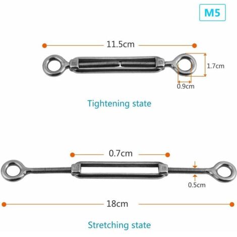 Tensor de cable con gancho y ojo - Fabricado en acero inoxidable 304 ...