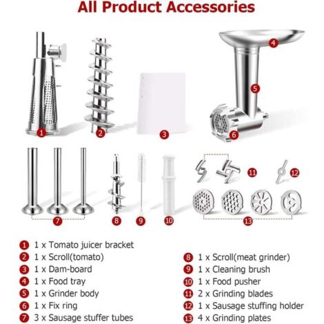Ensemble 3 en 1 pour hachoir à viande et machine à pâtes Kitchenaid pour tous les batteurs sur socle Kitchenaid, accessoires de mixage comprend un hachoir à viande en métal avec tubes de remplissage Ensemble 3 en 1 pour hachoir à viande et machine à pâtes Kitchenaid pour tous les batteurs sur socle Kitchenaid, accessoires de mixage comprend un hachoir à viande en métal avec tubes de remplissage