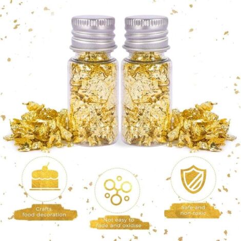 Lot 3 Flocons Feuille D'Or Comestible – Décoration Gâteaux, Desserts, Chocolat, Pâtisserie – Feuilles D'Or Alimentaires Scintillantes
