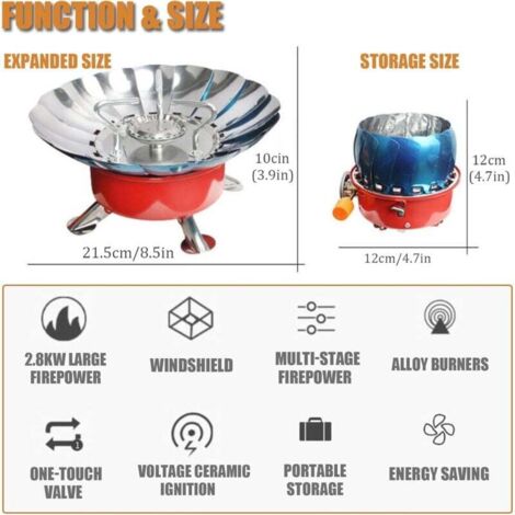 Mini Réchaud à Gaz Camping 2800 W – En Alliage De Titane, Pliable, Avec étui, Pour 1-2 Personnes