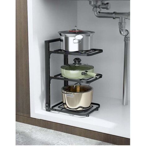 Rangement Cuisine 2 étagères Support De Casseroles Hosoncovy 2 étages Réglable - Rangement De Cuisine Sous évier Ou Comptoir Organisateur Cuisine Sous évier