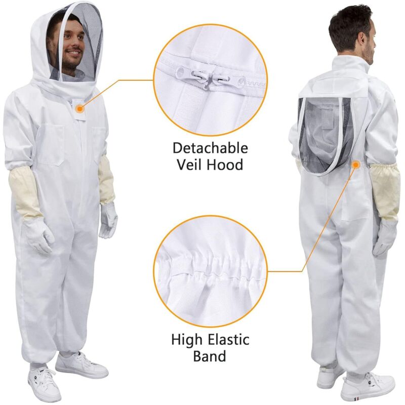 BeeAttire Combinaison Apiculteur Avec Capuche Ronde - Coton Épais 280g/m² - Protection Anti-Piqûres - Taille XS
