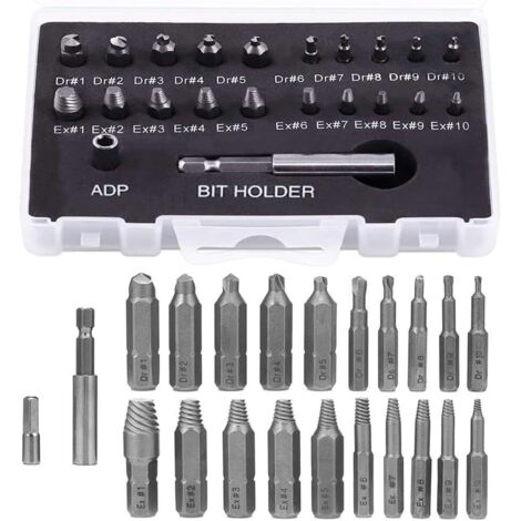 22pcs Endommagé Vis Extracteurs de Vis Cassé Extracteur avec Porte-embout Magnétique et Adaptateur de Douille pour Vis Cassée
