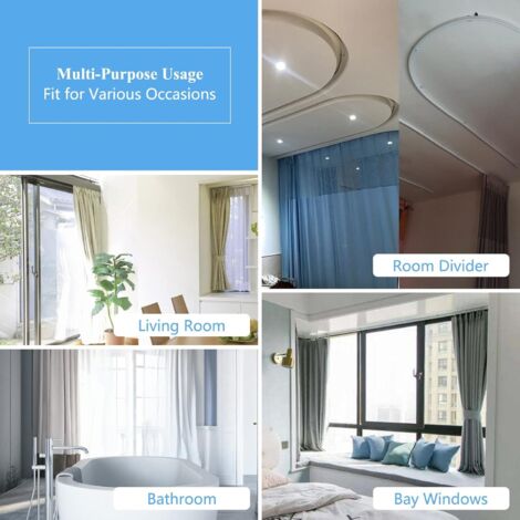 Rail de rideau flexible pour plafond Rail de rideau incurvé 3M avec roulettes silencieuses Support pliable pour cloison de douche
