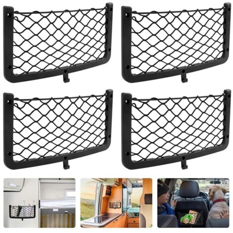 Lot de 4 Filet Rangement pour Voiture, Filet de Rangement de Coffre, Filet Coffre Voiture, avec Vis, Crochet, Sac Pocket Organizer de Voiture pour Auto, Camping-cars, Bateaux, Maison (36 x 18cm)