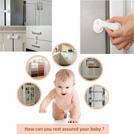 Cadenas Porte Sécurité Fenêtre Et Frigo Enfant - 4 Verrous Adhésifs Sans Perçage - Avec Clé - Blanc - Protection Enfants Et Animaux Cadenas Frigo