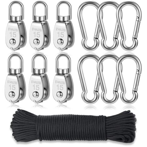 SNQ – Poulie en acier inox 304 – Poulie de levage avec corde nylon – Bloc pivotant 360° – Charge maximale élevée – Résistance à l'usure