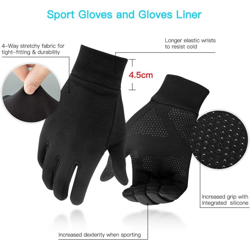 Paire de gants d'hiver noir imperméables coupe-vent froid tactile