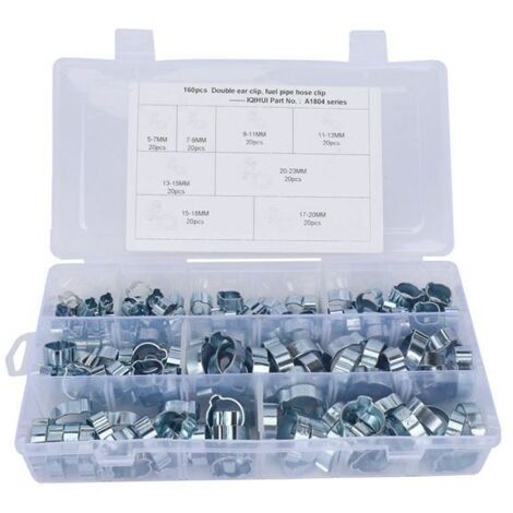 160 pièces 5-23mm Double Oreille O Clips pinces de tuyau, Réglable Double Oreille Colliers De Tuyauterie, Pinces de Fixation de Tuyau