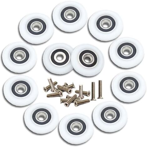 12 Pièces Roulette Porte Coulissante Douche Roulette de Douche 23mm Roulette Porte Coulissante Roulettes pour Porte de Douche Roulettes de Rechange avce Vis (1/4)