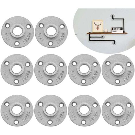 Lot de 10 brides filetées 1/2" - Brides filetées en métal - Avec 3 trous - Pour tuyau, robinet, étagère murale, sol - Meubles tubulaires - Montage mural (1/4)