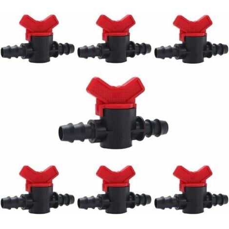 7 Pièces Vanne Commutation d'Irrigation, Irrigation Pipe Valve Switch, Robinet Jardin en Plastique PE, Robinet Barbelé Double Male, pour L'irrigation des Pelouses de Jardin, pour 16mm Tuyau, (1/4)