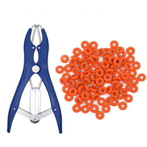 Pince à castration élastique en acier inoxydable pour bétail, porc, mouton, ceinture 100 anneaux en caoutchouc 21,5 cm bleu (1/4)