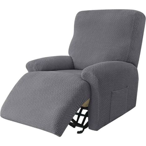 Housse De Fauteuil Relax Extensible, Housse Fauteuil Relax Jacquard 4 Pièces Fauteuil Relax Housse Antidérapant Housse De Chaise Inclinable Amovible Lavable pour Salon, GRIS FONCé (1/4)