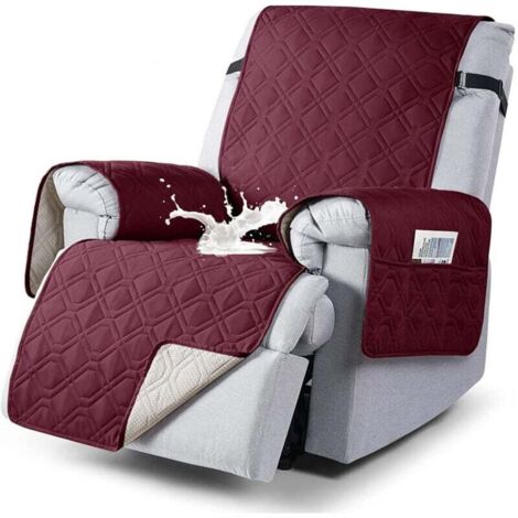 Housse de fauteuil inclinable 100 % étanche, housses antidérapantes pour fauteuil inclinable avec poche, housse de chaise inclinable lavable(WINE RED)
